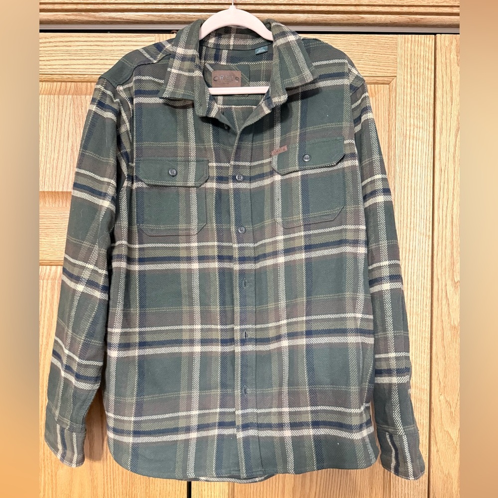 Orvis Long Sleeve Plaid HEAVY Button Up Flannel Shirt Green Size Large
